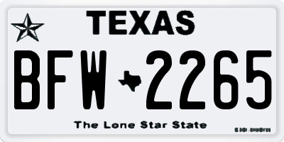 TX license plate BFW2265
