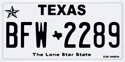 TX license plate BFW2289