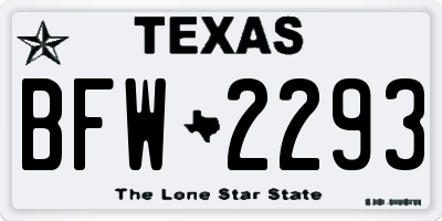 TX license plate BFW2293