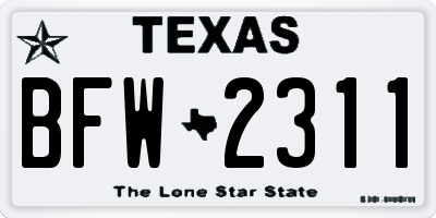 TX license plate BFW2311