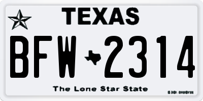TX license plate BFW2314