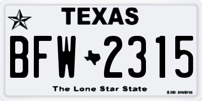 TX license plate BFW2315