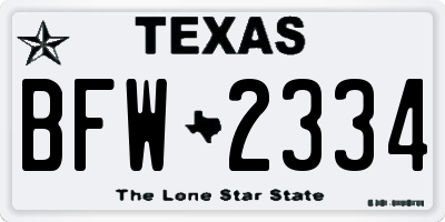 TX license plate BFW2334