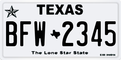 TX license plate BFW2345