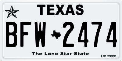 TX license plate BFW2474