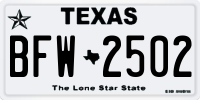 TX license plate BFW2502