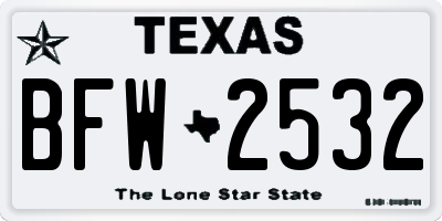 TX license plate BFW2532