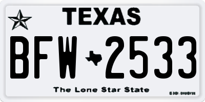 TX license plate BFW2533