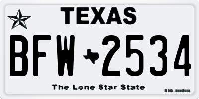 TX license plate BFW2534