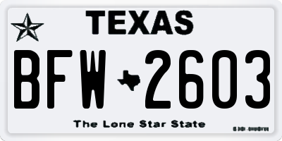 TX license plate BFW2603