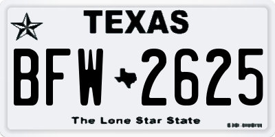 TX license plate BFW2625