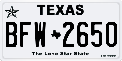 TX license plate BFW2650