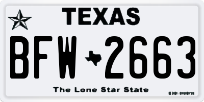 TX license plate BFW2663