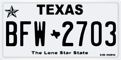 TX license plate BFW2703