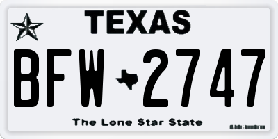 TX license plate BFW2747