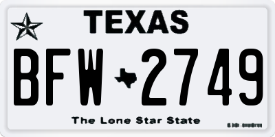 TX license plate BFW2749