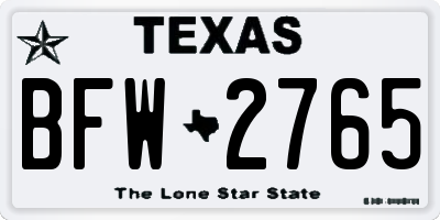 TX license plate BFW2765