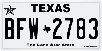 TX license plate BFW2783