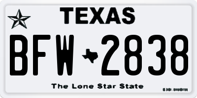 TX license plate BFW2838