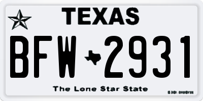 TX license plate BFW2931