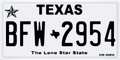 TX license plate BFW2954