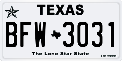 TX license plate BFW3031