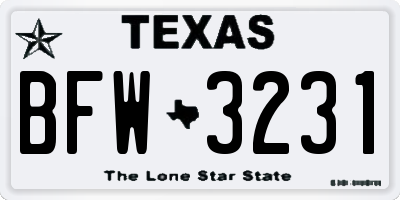 TX license plate BFW3231