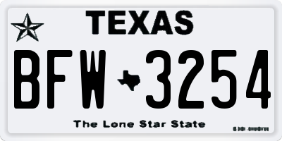 TX license plate BFW3254
