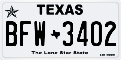 TX license plate BFW3402