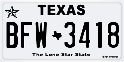 TX license plate BFW3418