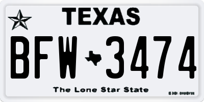 TX license plate BFW3474