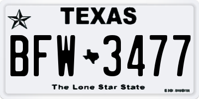 TX license plate BFW3477