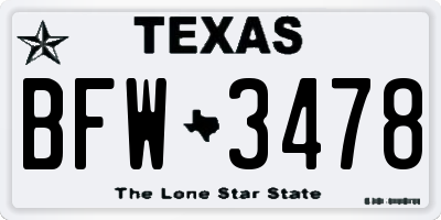 TX license plate BFW3478