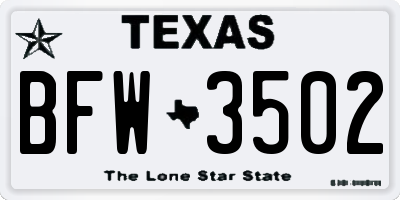 TX license plate BFW3502