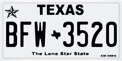 TX license plate BFW3520