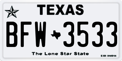 TX license plate BFW3533