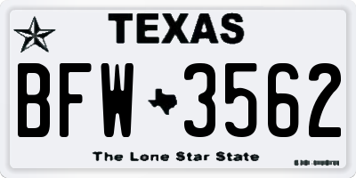 TX license plate BFW3562