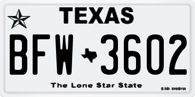 TX license plate BFW3602