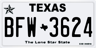 TX license plate BFW3624