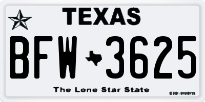 TX license plate BFW3625