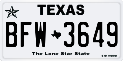 TX license plate BFW3649