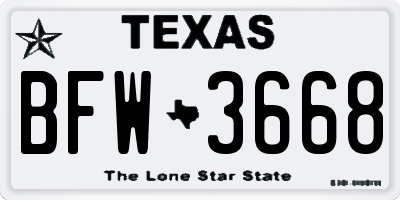 TX license plate BFW3668