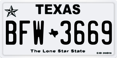 TX license plate BFW3669