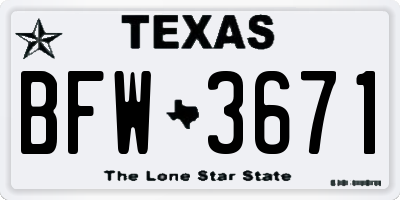 TX license plate BFW3671