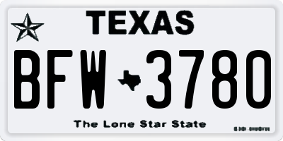TX license plate BFW3780