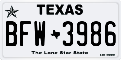 TX license plate BFW3986