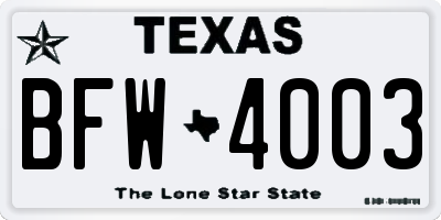 TX license plate BFW4003