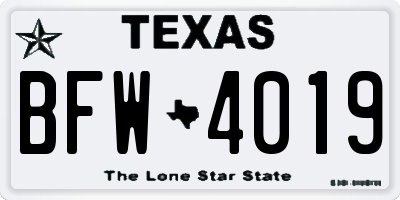 TX license plate BFW4019