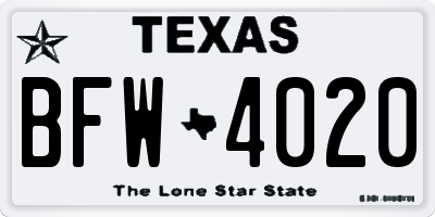 TX license plate BFW4020