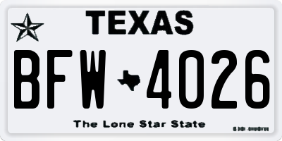 TX license plate BFW4026